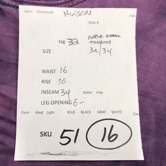 NWT HUDSON Slim Straight Jean Men 32x34 Purple Streak Wash Stretch Denim Blake - Picture 15 of 15